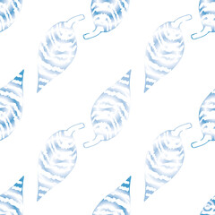 Poster - Hand draw blue leafs repeat pattern print background design