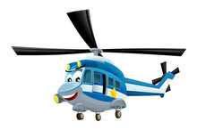Cartoon Happy Helicopter Machine On White Background - Illustration