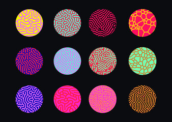 Wall Mural - Set of circles with Reaction–diffusion or Turing pattern made by generative art computer algorithm that models chemical and physical phenomena.