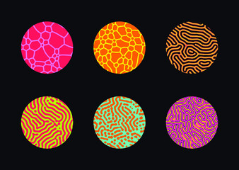 Poster - Set of circles with Reaction–diffusion or Turing pattern made by generative art computer algorithm that models chemical and physical phenomena.