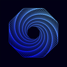 Twisted Colored Spiral. Wireframe Octagon Shape. Vector Technology Tunnel.
