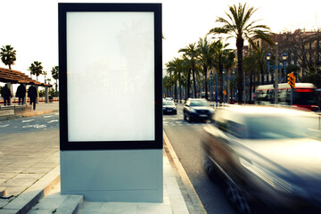 Blank billboard outdoors, outdoor advertising, public information board on city road, filtered image, cross process