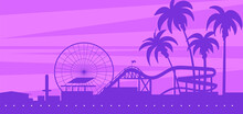 Silhouette Landscape Of Santa Monica Beach With An Amusement Park.