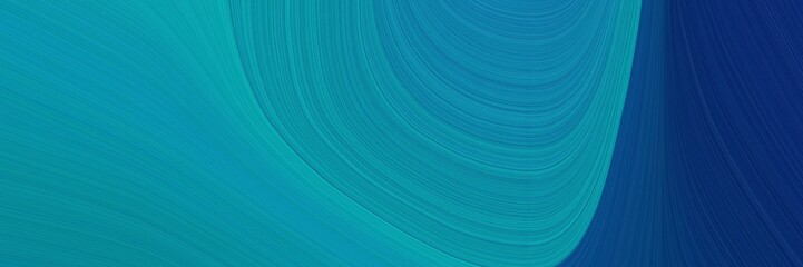 Poster - simple elegant modern curvy waves background design with dark cyan, midnight blue and teal color