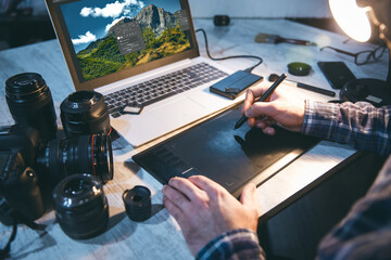 Poster - graphics tablet and camera with computer on table