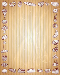  Art backdrop and frame with baked goods, doodle style