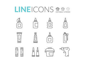 Glue line icon set. Glue silhouette icon isolated on background. Flat vector for web and mobile applications. It can be used as - pictogram, logo, icon, infographic. Vector Illustration.
