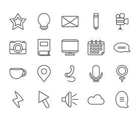 Poster - location pin and web icons set, line style