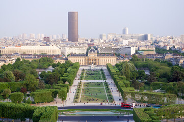 Panoramic view over Champ de Mars gardens Paris 