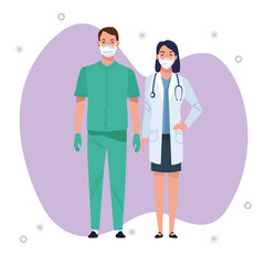 Wall Mural - couple of medical staff healthcare workers characters