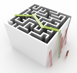 Poster - Maze concept, challenge and human choices theme. Original 3d rendering