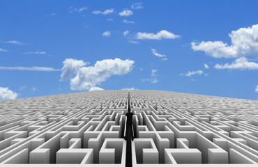 Poster - Maze concept, challenge and human choices theme. Original 3d rendering