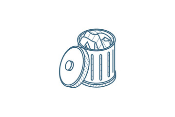 full trash isometric icon. 3d line art technical drawing. Editable stroke vector