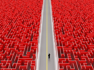 Poster - Maze concept, challenge and human choices theme. Original 3d rendering