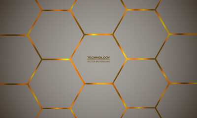 Poster - Hexagonal colorful vector abstract background. Orange bright flashes under hexagon in light futuristic, modern, technology illustration. Light honeycomb texture grid.
