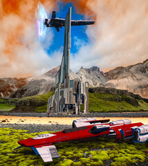 Wall Mural - futuristic fantasy world, new planets and civilizations, conquests in space. alien infrastructure fr