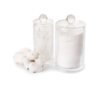 Cotton Cosmetic Pads And Swabs On White Background