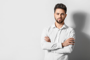 Sticker - Handsome man with stylish hairdo on white background