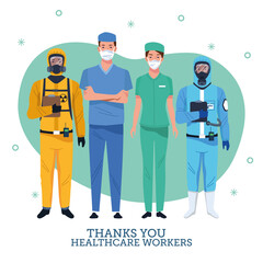 Wall Mural - group of healthcare workers characters with thank you message