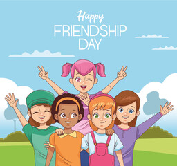 Poster - happy friendship day celebration with group of kids in the park