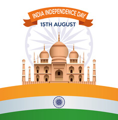 Poster - India independence day celebration with taj mahal mosque and flag