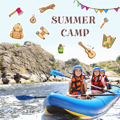 Wall Mural - children at summer camp. illustrations on background