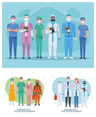 Wall Mural - group of healthcare workers characters with thank you message