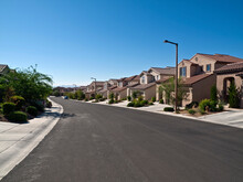 Typical Street Of Suburban Desert Homes Near Las Vegas Nevada.