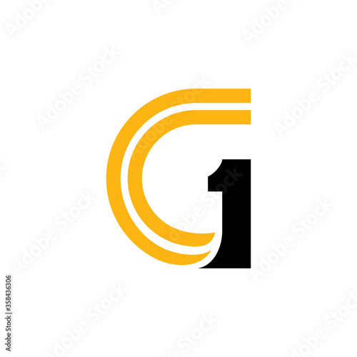 G1 logo concept, Logo concept of letter G combination with number one, Simple fl Poster Mural XXL