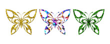 Butterfly Golden Glitter Green Monarch Butterflies Vintage Illustration On White Background
