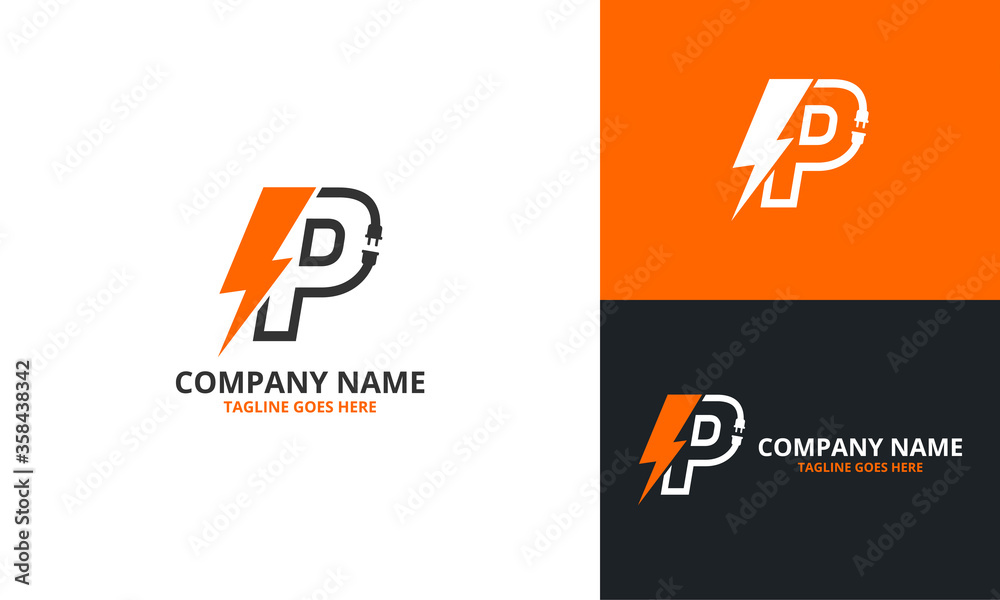 Flash P Letter Logo Icon Template. Illustration vector graphic. Design concept Electrical Bolt With Initial P Letter Logo Design. Perfect for corporate, technology, initial , community and more techno - obrazy, fototapety, plakaty 