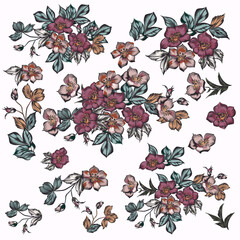 Poster - Collection of vector flowers in beautiful antique style for design
