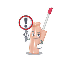 Sticker - A cartoon icon of lip tint with a exclamation sign board