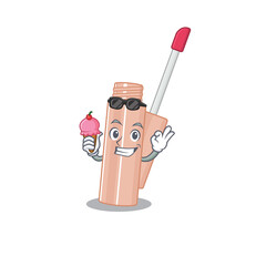 Sticker - A cartoon drawing of lip tint holding cone ice cream