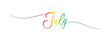 july letter calligraphy banner colorful gradient