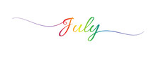 July Letter Calligraphy Banner Colorful Gradient