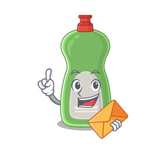 Sticker - A picture of cheerful dishwashing liquid caricature design concept having an envelope