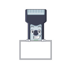 Sticker - Funny cartoon design style electric shaver standing behind a board