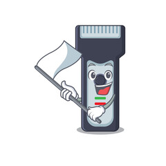 Wall Mural - A brave electric shaver mascot character design holding a white flag