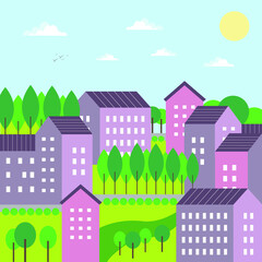  City landscape minimal geometric illustration. Vector background for banners, websites, covers.