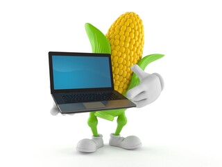 Canvas Print - Corn character holding laptop