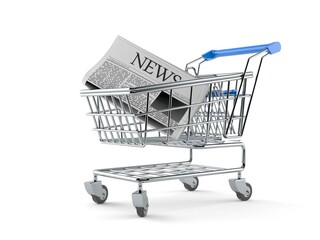 Canvas Print - Newspaper inside shopping cart