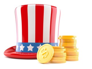 Wall Mural - USA hat with stack of coins