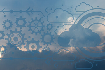 Wall Mural - cloud storage with sky nature background in business with technology network server online digital d