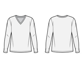 Sticker - Cotton jersey top technical fashion illustration with V neck, tunic length oversized body long sleeves flat.