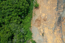 Environmental Damage. Deforestation And Logging. Aerial Photo Of Forest Cut Down Causing Climate Change 