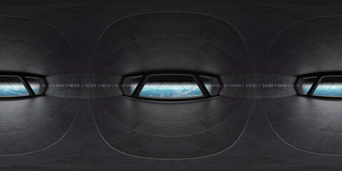 Leinwandbilder - High resolution HDRI panoramic view of a spaceship interior. 360 panorama reflection mapping of a futuristic spacecraft room 3D rendering