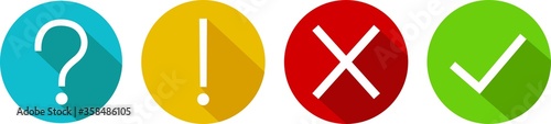 Fotografía Set of round marks, cross, exclamation and question point, checkmark icons, buttons on white background