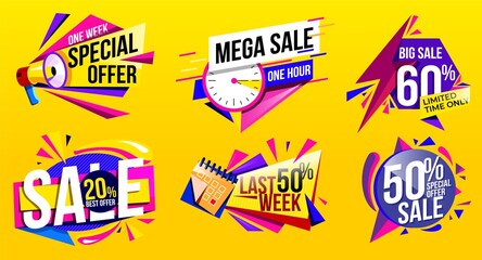 Canvas Print - sale banner vector. discount tag and sale label template with special promo offer. geometric modern 