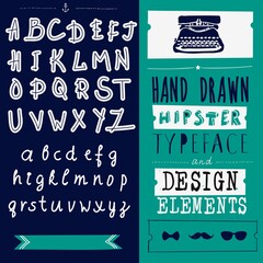 Poster - Craft retro vintage typeface design. Stylish font for printing on paper and textile products, goods. Pop modern display vector letters. Hand drawn hipster typeface and set of design elements